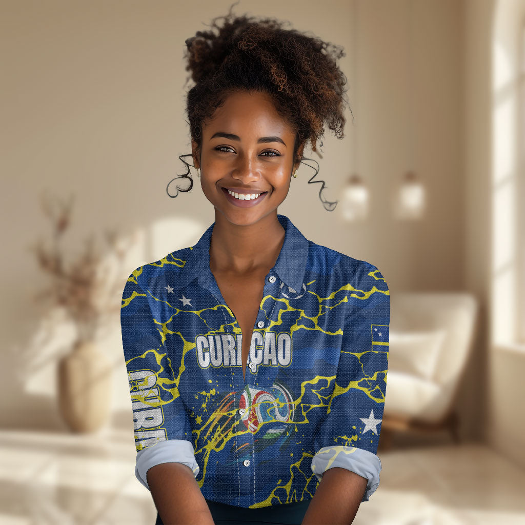 Personalized Curacao Football Women Casual Shirt Caribbean Splash Paint Soccer Graphic