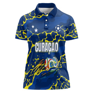 Personalized Curacao Football Women Polo Shirt Caribbean Splash Paint Soccer Graphic
