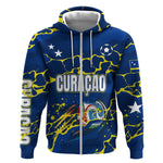 Personalized Curacao Football Zip Hoodie Caribbean Splash Paint Soccer Graphic
