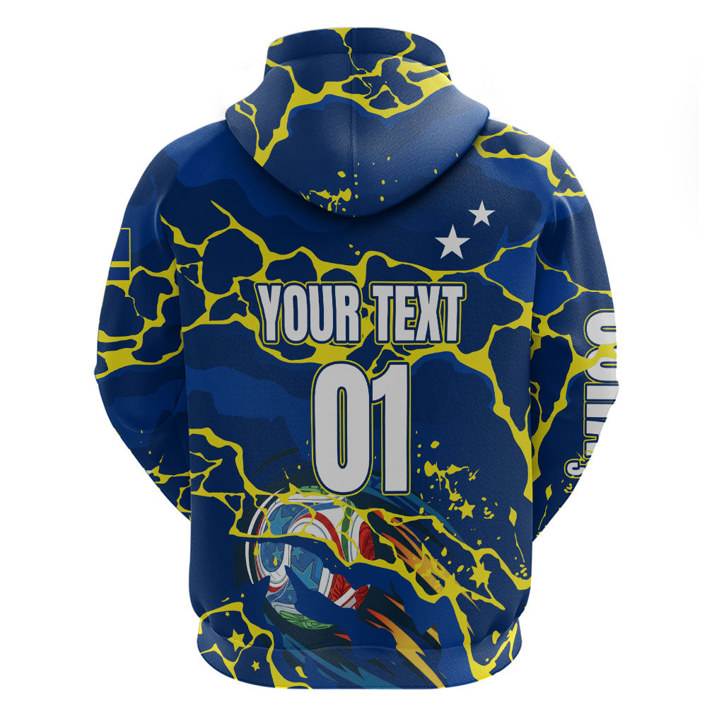 Personalized Curacao Football Zip Hoodie Caribbean Splash Paint Soccer Graphic