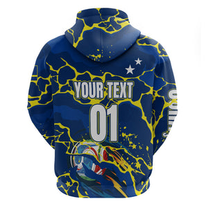 Personalized Curacao Football Zip Hoodie Caribbean Splash Paint Soccer Graphic