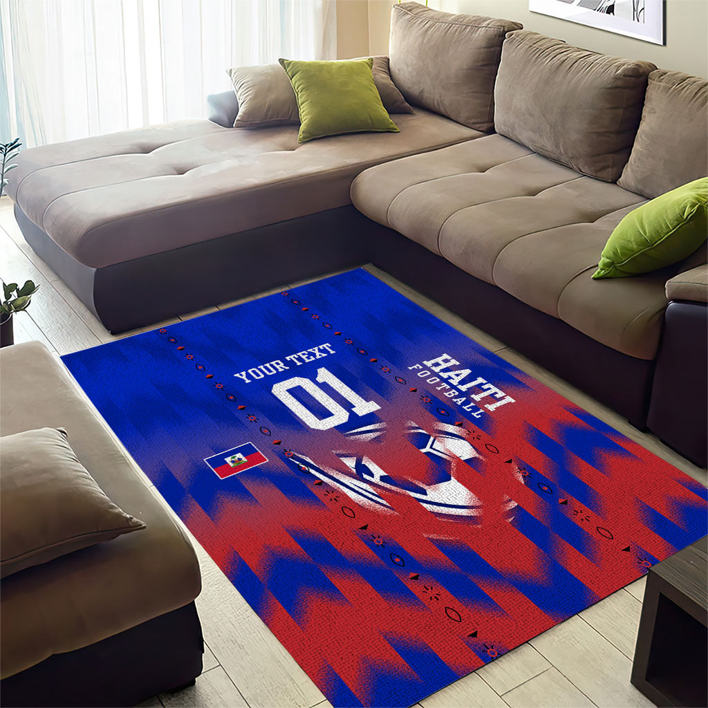 Personalized Haiti Football Area Rug Brush Stroke Soccer Graphic Flag Colors