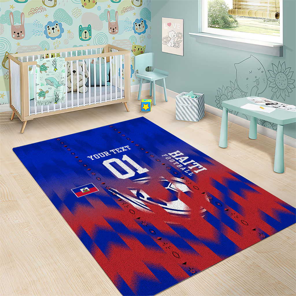 Personalized Haiti Football Area Rug Brush Stroke Soccer Graphic Flag Colors