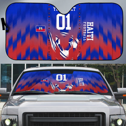 Personalized Haiti Football Auto Sun Shade Brush Stroke Soccer Graphic Flag Colors