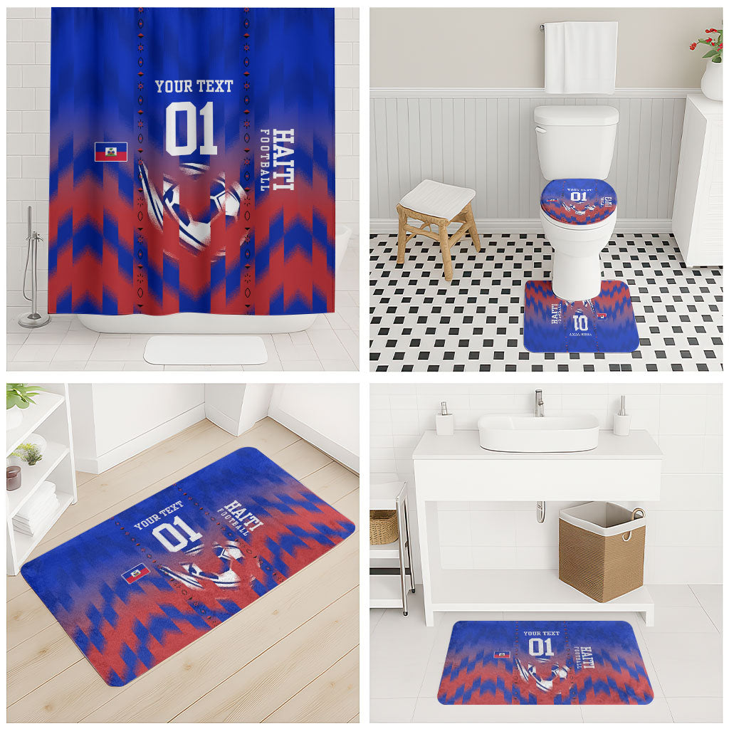 Personalized Haiti Football Bathroom Set Brush Stroke Soccer Graphic Flag Colors