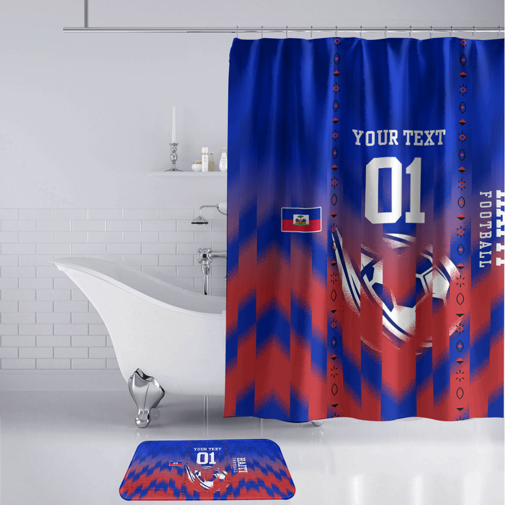Personalized Haiti Football Bathroom Set Brush Stroke Soccer Graphic Flag Colors