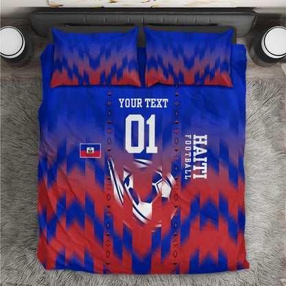 Personalized Haiti Football Bedding Set Brush Stroke Soccer Graphic Flag Colors