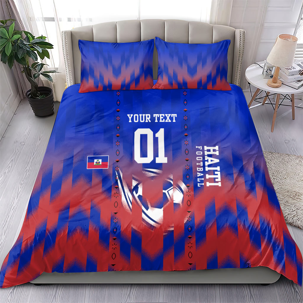 Personalized Haiti Football Bedding Set Brush Stroke Soccer Graphic Flag Colors