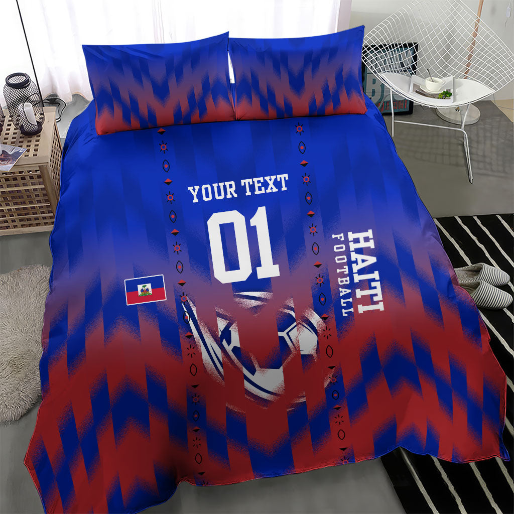 Personalized Haiti Football Bedding Set Brush Stroke Soccer Graphic Flag Colors