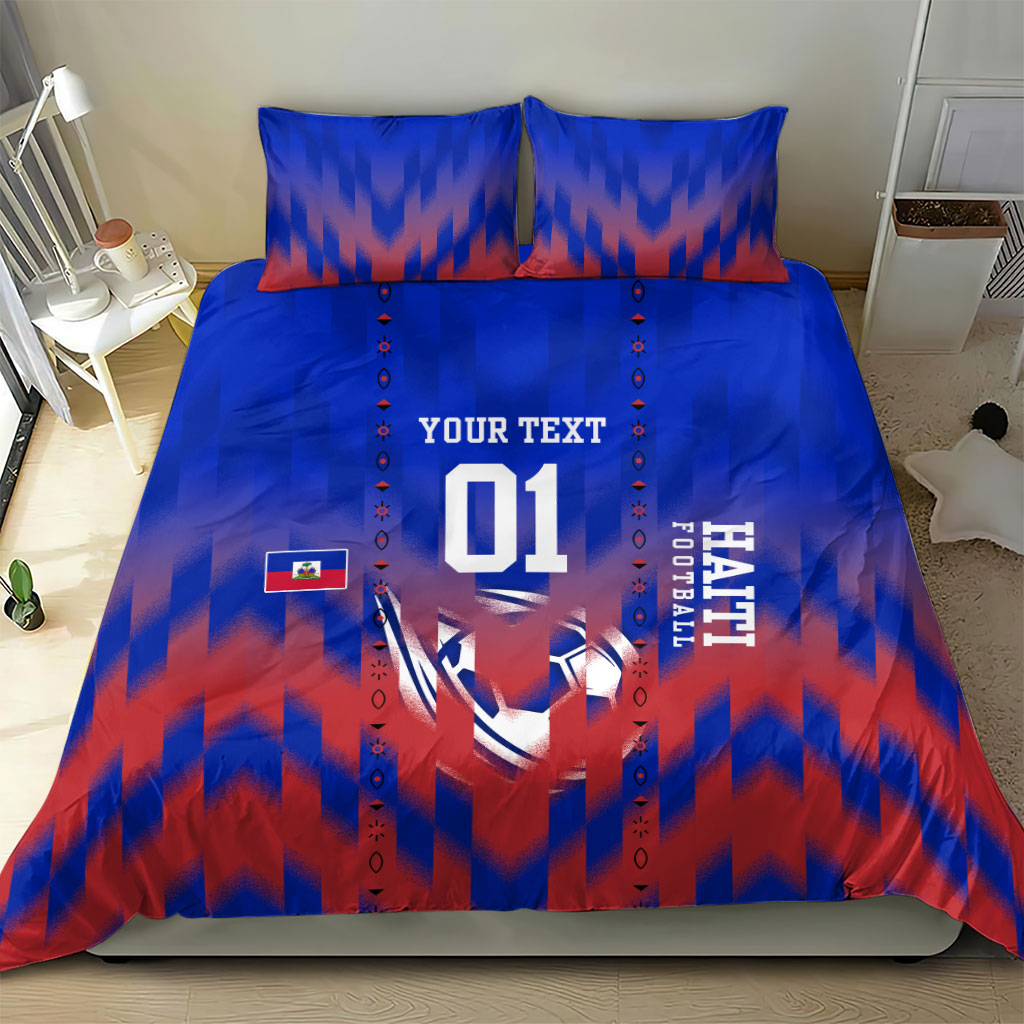 Personalized Haiti Football Bedding Set Brush Stroke Soccer Graphic Flag Colors