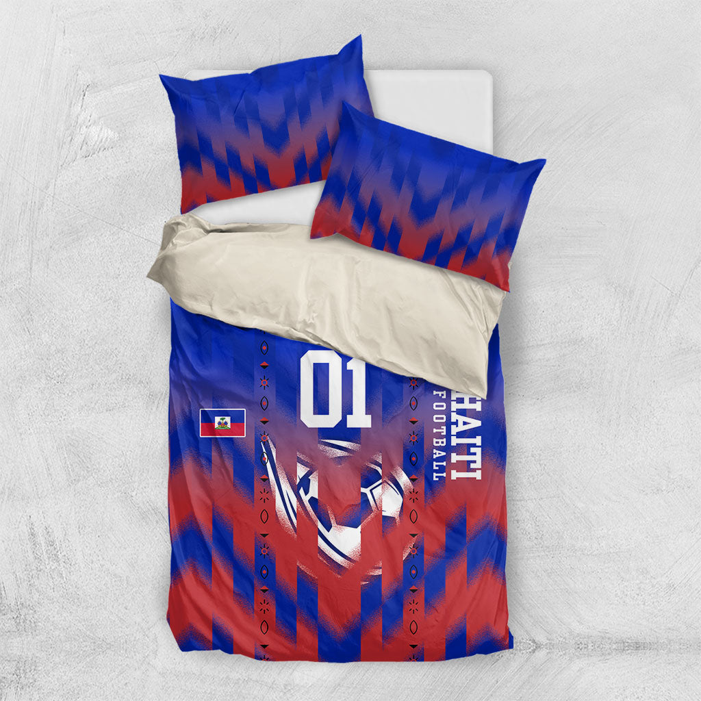 Personalized Haiti Football Bedding Set Brush Stroke Soccer Graphic Flag Colors