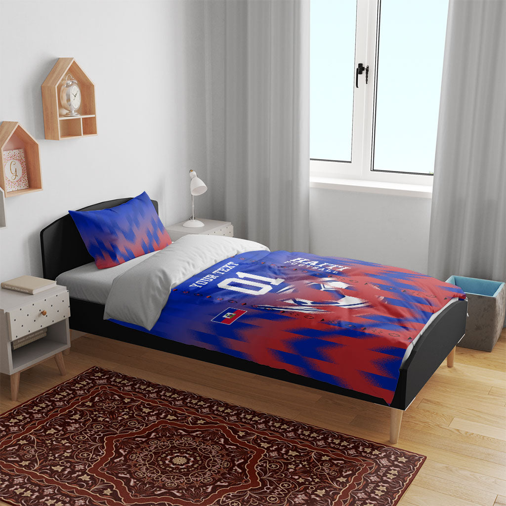 Personalized Haiti Football Bedding Set Brush Stroke Soccer Graphic Flag Colors