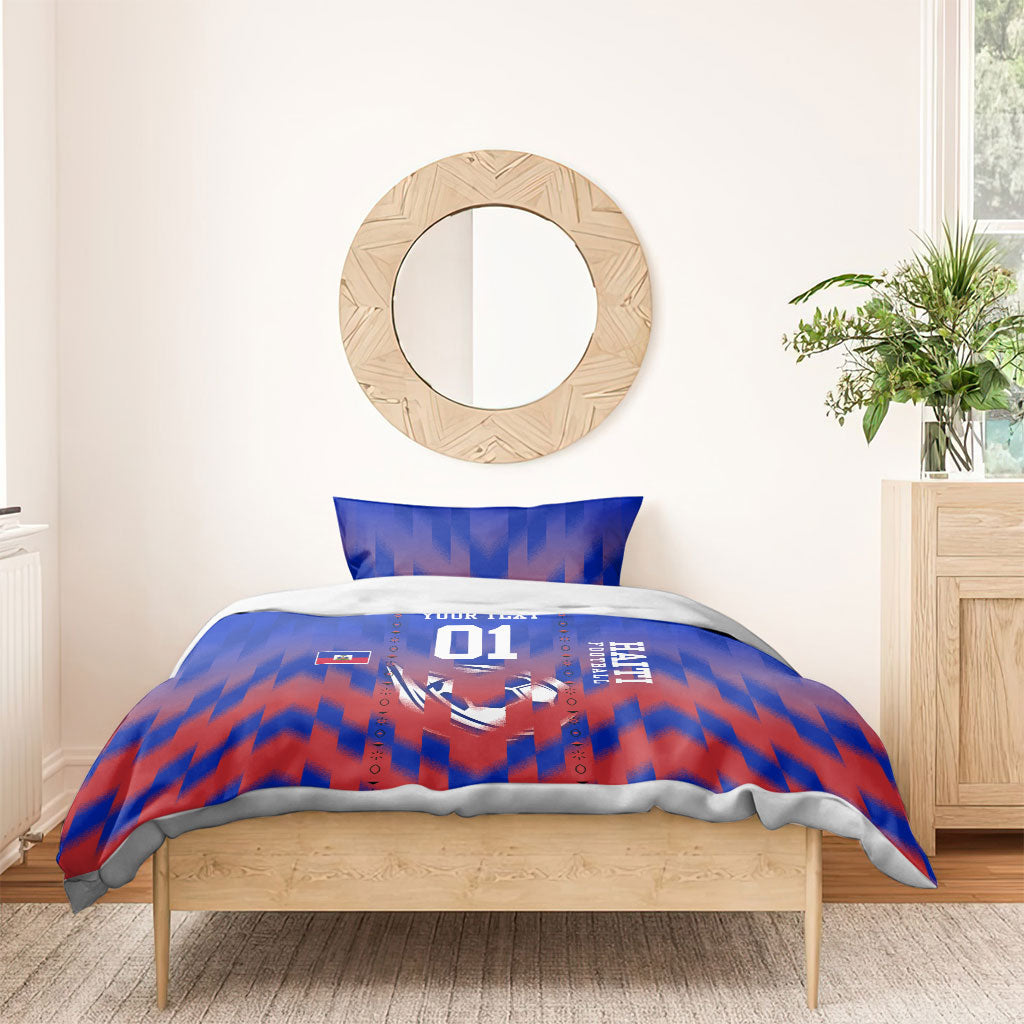 Personalized Haiti Football Bedding Set Brush Stroke Soccer Graphic Flag Colors