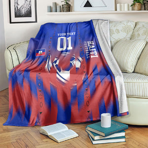 Personalized Haiti Football Blanket Brush Stroke Soccer Graphic Flag Colors