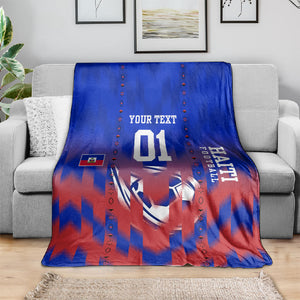 Personalized Haiti Football Blanket Brush Stroke Soccer Graphic Flag Colors