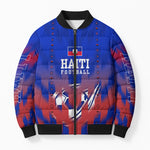 Personalized Haiti Football Bomber Puffer Jacket Brush Stroke Soccer Graphic Flag Colors