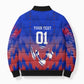 Personalized Haiti Football Bomber Puffer Jacket Brush Stroke Soccer Graphic Flag Colors