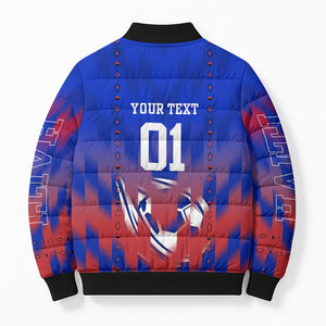Personalized Haiti Football Bomber Puffer Jacket Brush Stroke Soccer Graphic Flag Colors