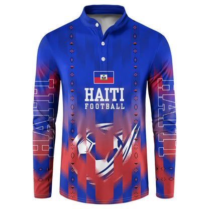 Personalized Haiti Football Button Sweatshirt Brush Stroke Soccer Graphic Flag Colors
