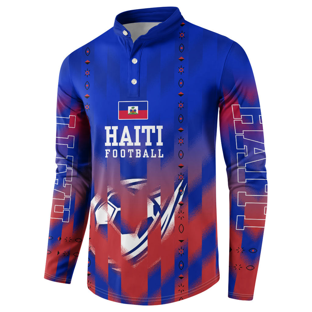 Personalized Haiti Football Button Sweatshirt Brush Stroke Soccer Graphic Flag Colors