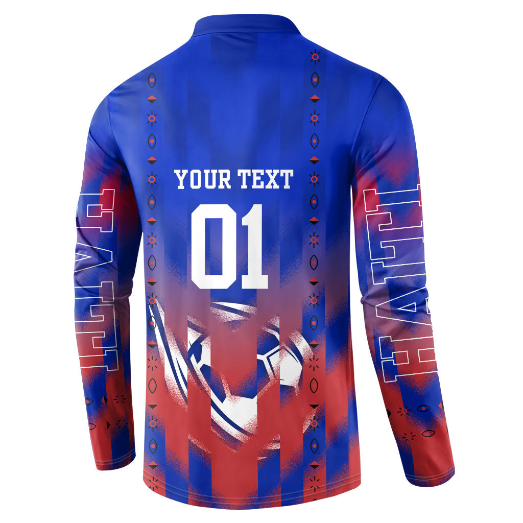 Personalized Haiti Football Button Sweatshirt Brush Stroke Soccer Graphic Flag Colors