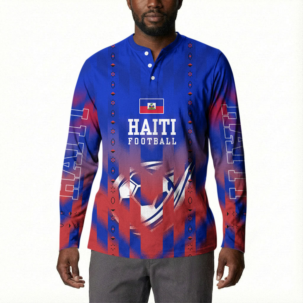 Personalized Haiti Football Button Sweatshirt Brush Stroke Soccer Graphic Flag Colors