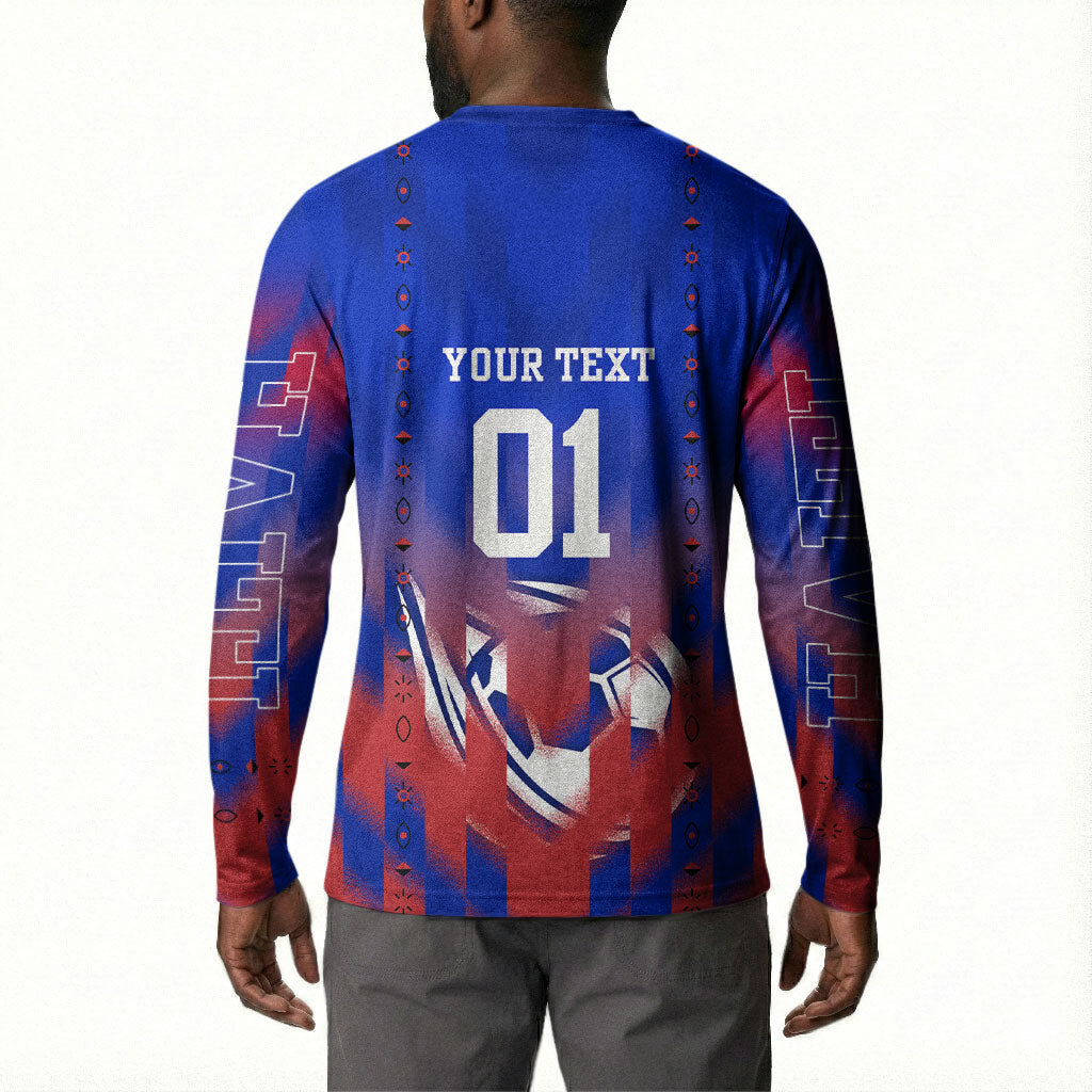 Personalized Haiti Football Button Sweatshirt Brush Stroke Soccer Graphic Flag Colors