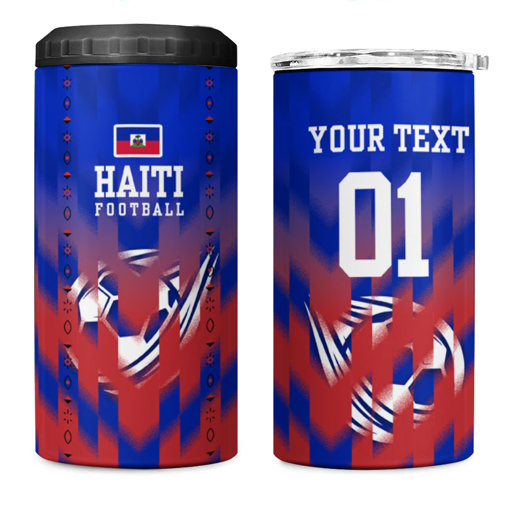 Personalized Haiti Football 4 in 1 Can Cooler Tumbler Brush Stroke Soccer Graphic Flag Colors