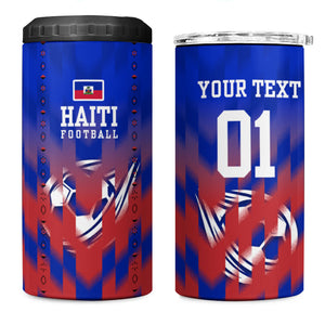 Personalized Haiti Football 4 in 1 Can Cooler Tumbler Brush Stroke Soccer Graphic Flag Colors