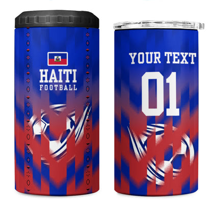 Personalized Haiti Football 4 in 1 Can Cooler Tumbler Brush Stroke Soccer Graphic Flag Colors