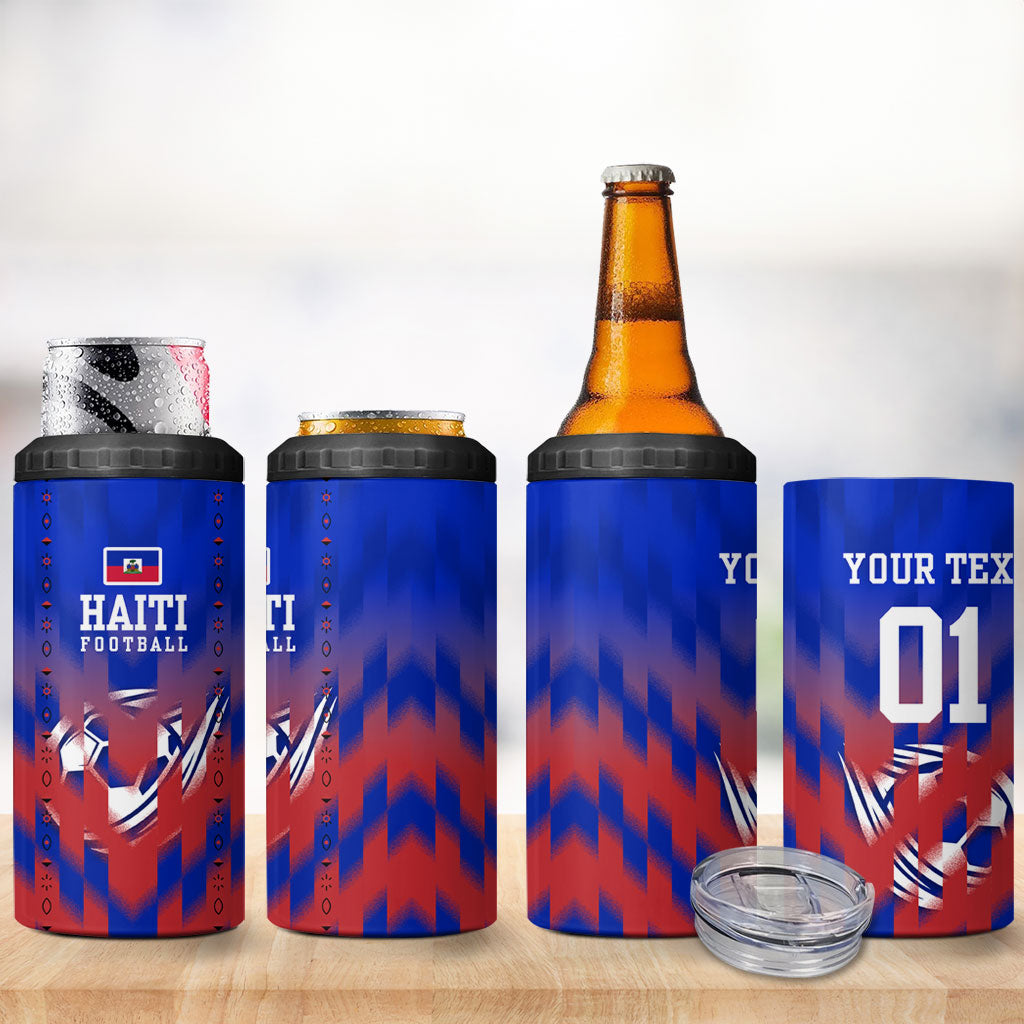 Personalized Haiti Football 4 in 1 Can Cooler Tumbler Brush Stroke Soccer Graphic Flag Colors