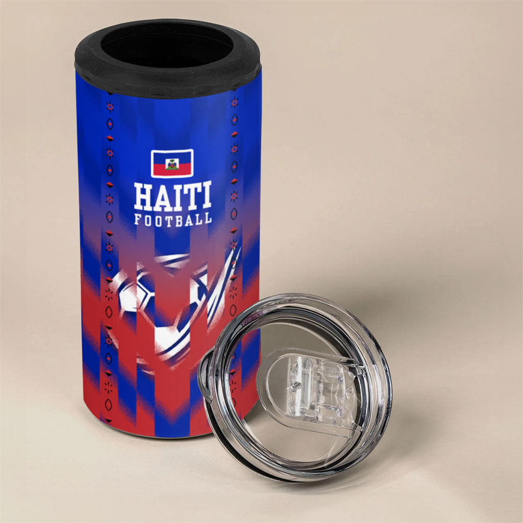 Personalized Haiti Football 4 in 1 Can Cooler Tumbler Brush Stroke Soccer Graphic Flag Colors