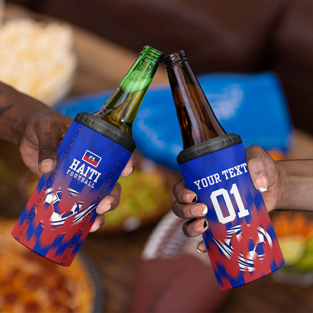 Personalized Haiti Football 4 in 1 Can Cooler Tumbler Brush Stroke Soccer Graphic Flag Colors