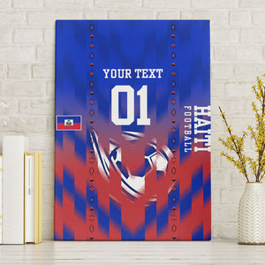 Personalized Haiti Football Canvas Wall Art Brush Stroke Soccer Graphic Flag Colors