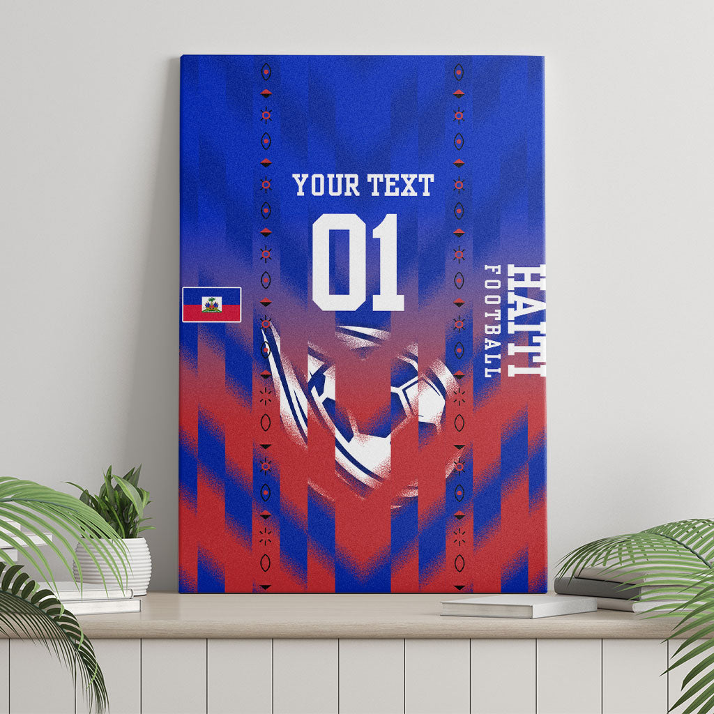 Personalized Haiti Football Canvas Wall Art Brush Stroke Soccer Graphic Flag Colors