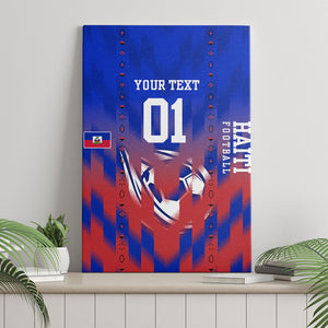 Personalized Haiti Football Canvas Wall Art Brush Stroke Soccer Graphic Flag Colors