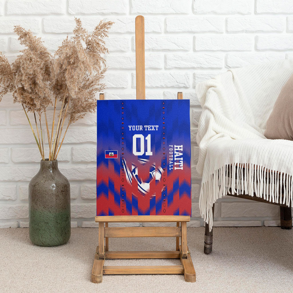 Personalized Haiti Football Canvas Wall Art Brush Stroke Soccer Graphic Flag Colors