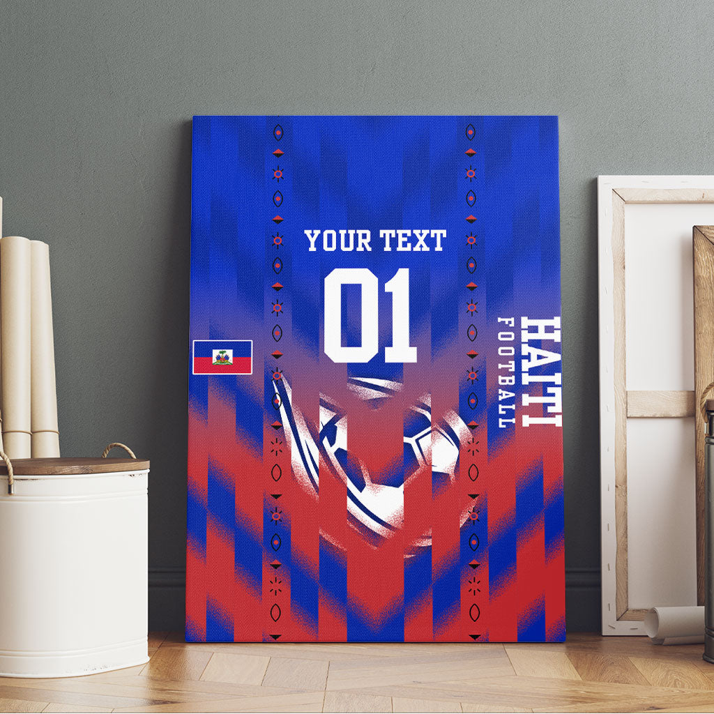 Personalized Haiti Football Canvas Wall Art Brush Stroke Soccer Graphic Flag Colors