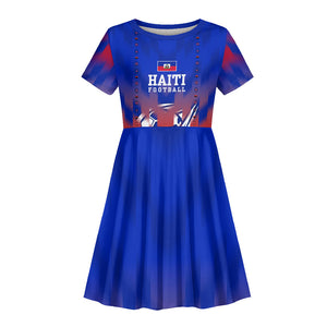 Personalized Haiti Football Kid Short Sleeve Dress Brush Stroke Soccer Graphic Flag Colors
