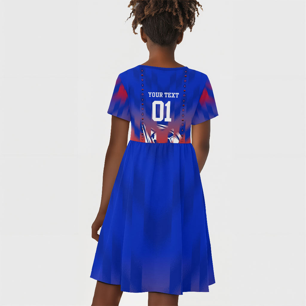 Personalized Haiti Football Kid Short Sleeve Dress Brush Stroke Soccer Graphic Flag Colors