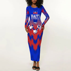 Personalized Haiti Football Long Sleeve Bodycon Dress Brush Stroke Soccer Graphic Flag Colors