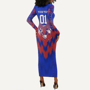 Personalized Haiti Football Long Sleeve Bodycon Dress Brush Stroke Soccer Graphic Flag Colors