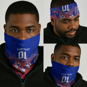 Personalized Haiti Football Neck Gaiter Brush Stroke Soccer Graphic Flag Colors