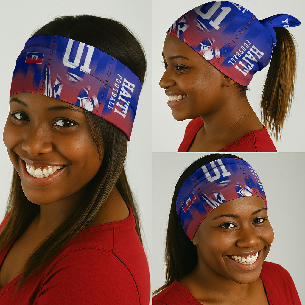 Personalized Haiti Football Neck Gaiter Brush Stroke Soccer Graphic Flag Colors