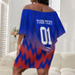Personalized Haiti Football Off Shoulder Short Dress Brush Stroke Soccer Graphic Flag Colors
