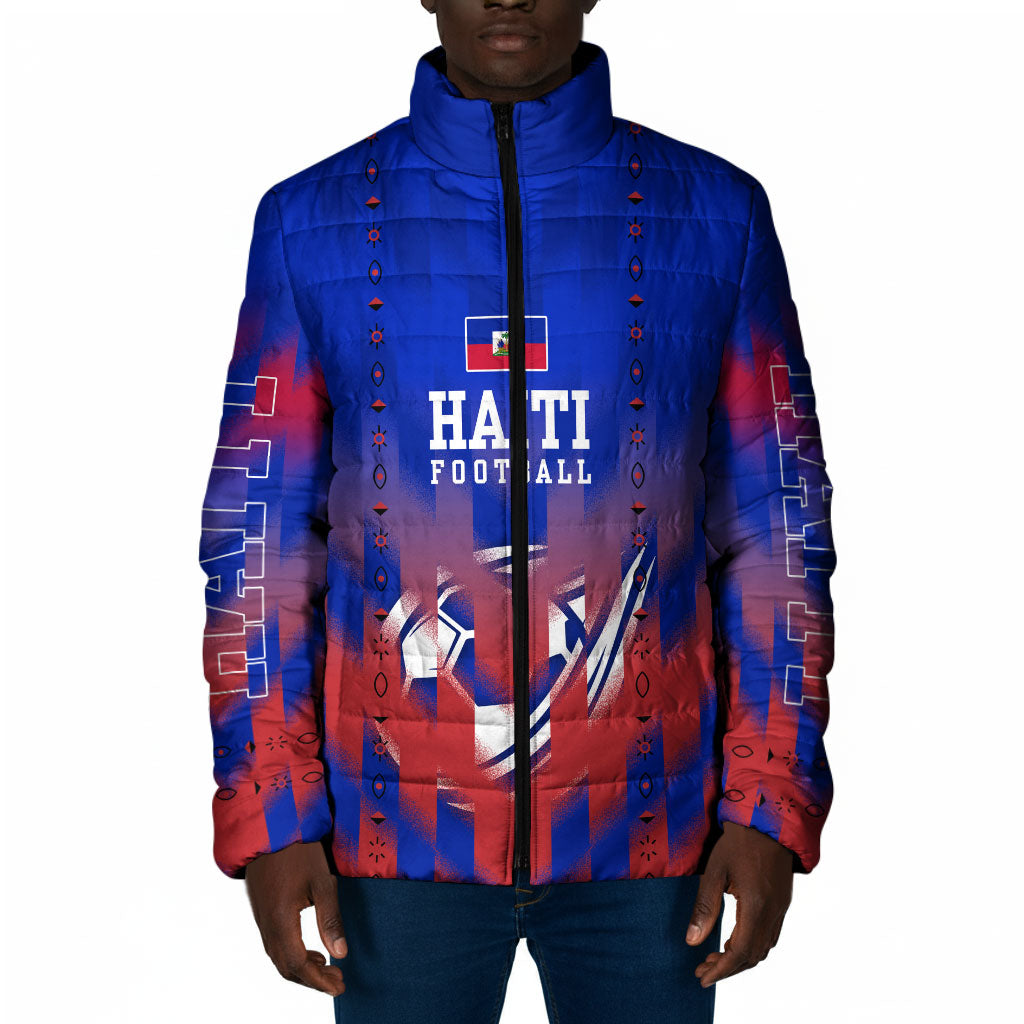 Personalized Haiti Football Padded Jacket Brush Stroke Soccer Graphic Flag Colors