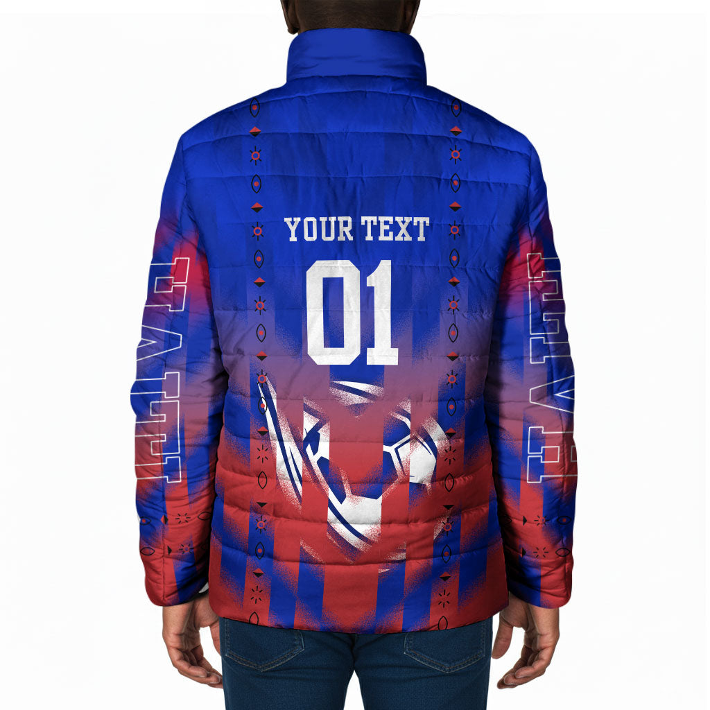 Personalized Haiti Football Padded Jacket Brush Stroke Soccer Graphic Flag Colors