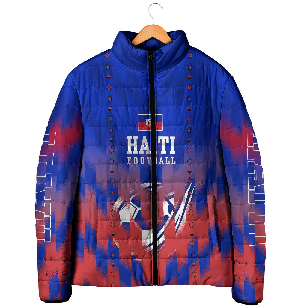 Personalized Haiti Football Padded Jacket Brush Stroke Soccer Graphic Flag Colors
