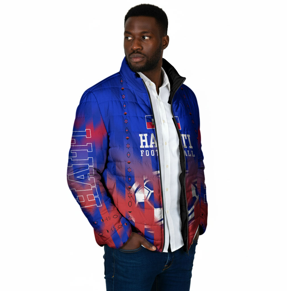 Personalized Haiti Football Padded Jacket Brush Stroke Soccer Graphic Flag Colors