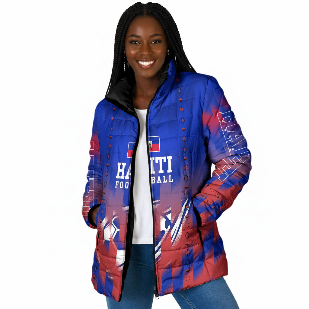 Personalized Haiti Football Padded Jacket Brush Stroke Soccer Graphic Flag Colors
